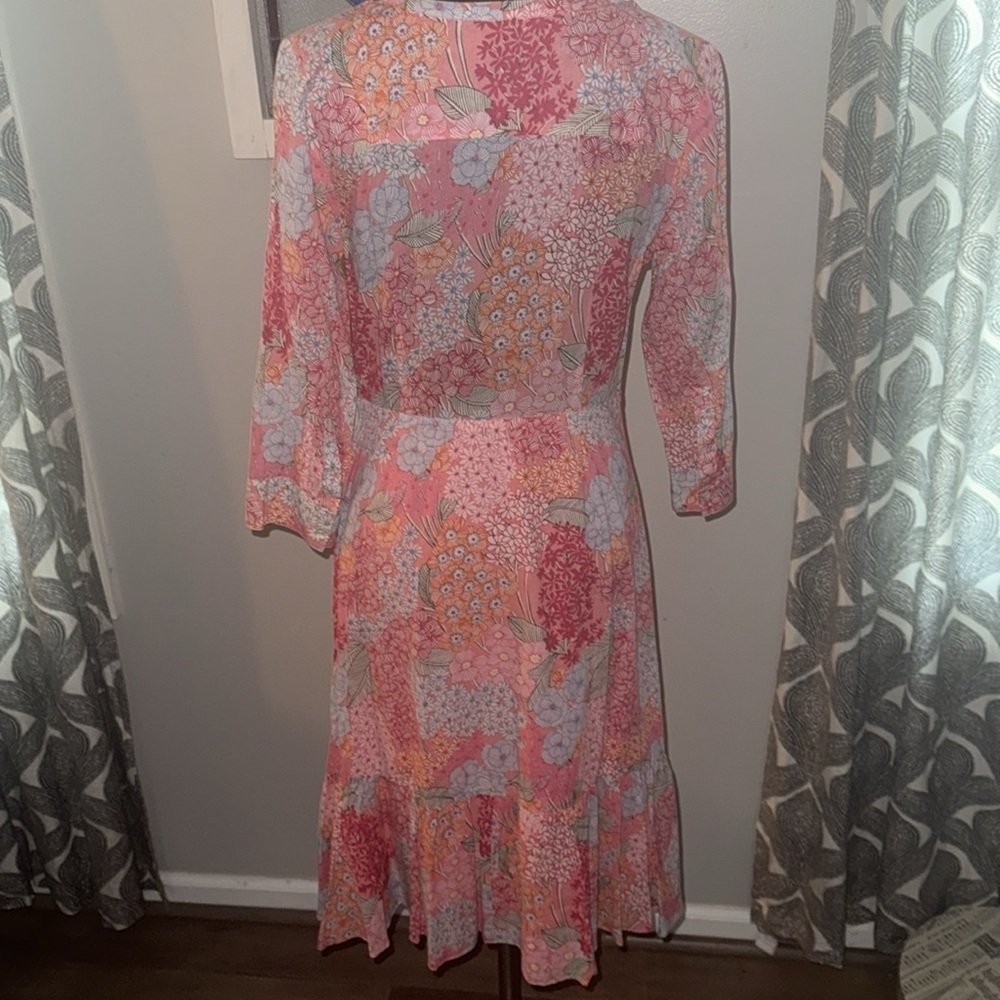 Talbots Pink Floral 100% Cotton Shirt Dress SZ 4 - Picture 6 of 9